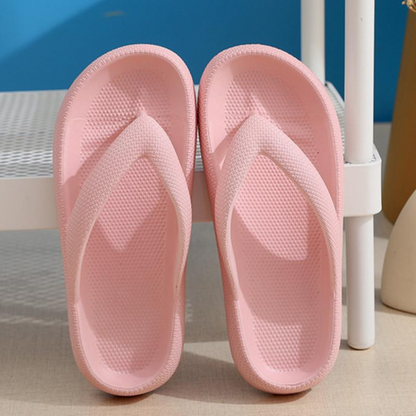 High-quality, waterproof EVA materials, flip flops feature a 4cm sole with superior elasticity, a no-slip design, and a soothing massage air cushion for ultimate foot support and relaxation.